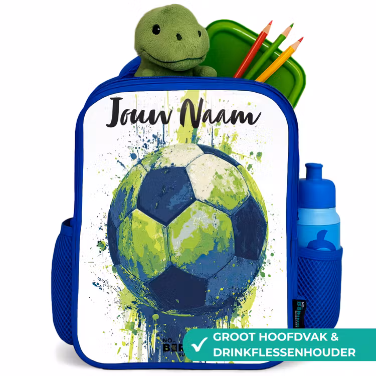 Voetbalvibes - Verf - Groen - Blauw Kinderrugzak - Blauw middel -inhoud_NL