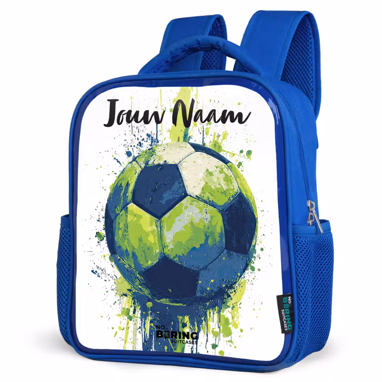 Voetbalvibes - Verf - Groen - Blauw Kinderrugzak - Blauw middel -schuin