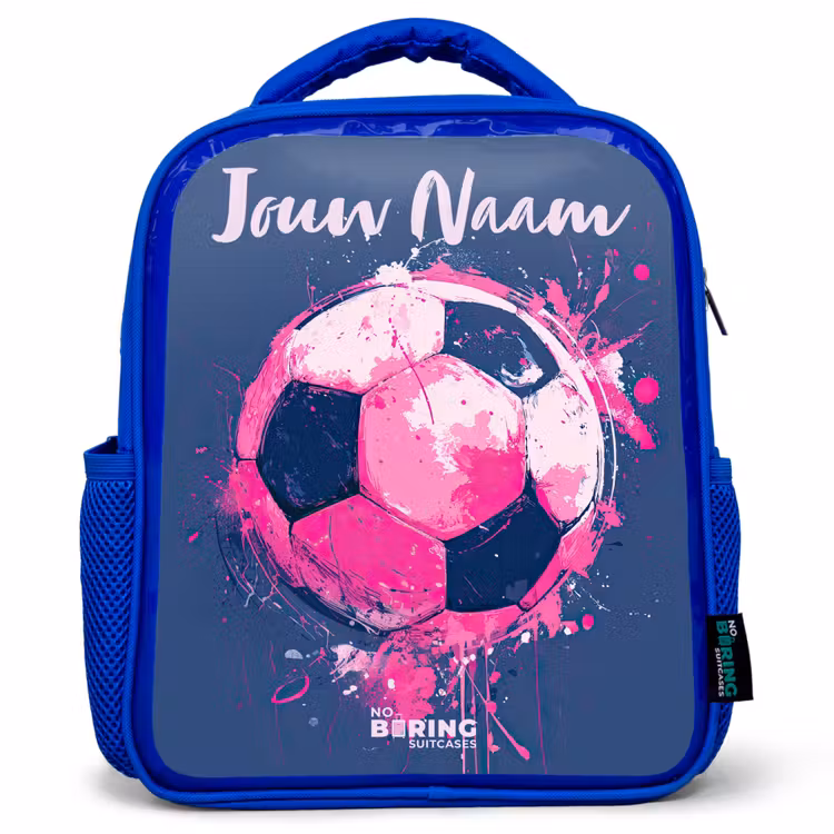 Voetbalvibes - Verf - Roze - Blauw Kinderrugzak - Blauw middel -3d