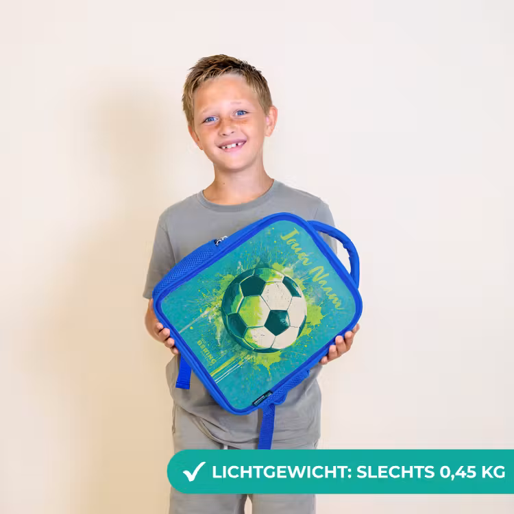 Voetbalvibes - Verfspatten - Groen - Blauw Kinderrugzak - Blauw middel -sfeer1_NL