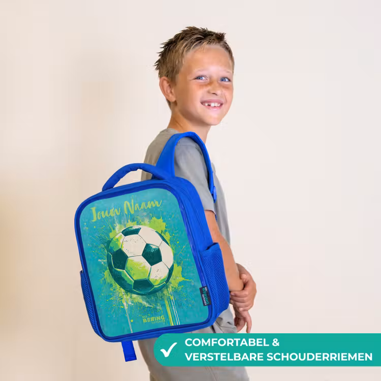 Voetbalvibes - Verfspatten - Groen - Blauw Kinderrugzak - Blauw middel -sfeer3_NL