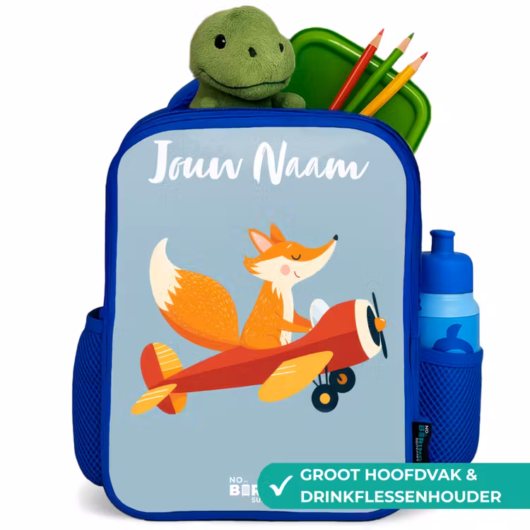 Vos - Vliegtuig - Vliegen Kinderrugzak - Blauw middel -inhoud_NL