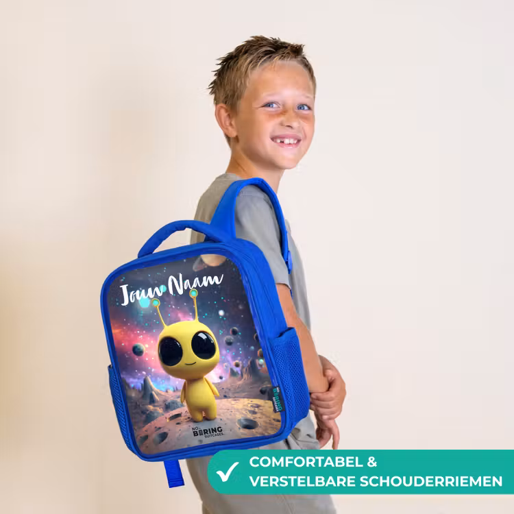 Vrolijk buitenaards wezentje Kinderrugzak - Blauw middel -sfeer3_NL