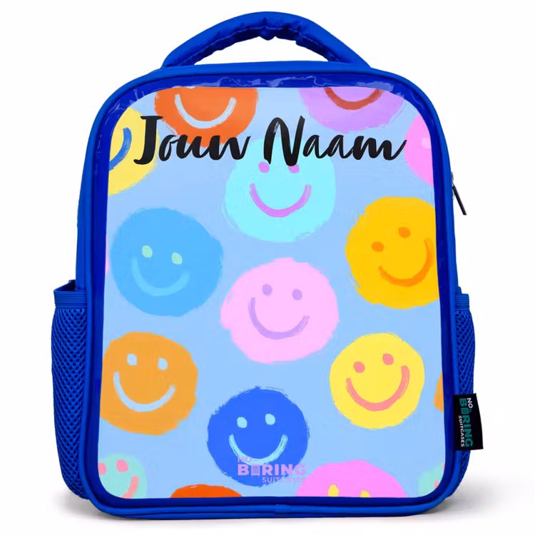 Vrolijk patroon van smileys Kinderrugzak - Blauw middel -3d