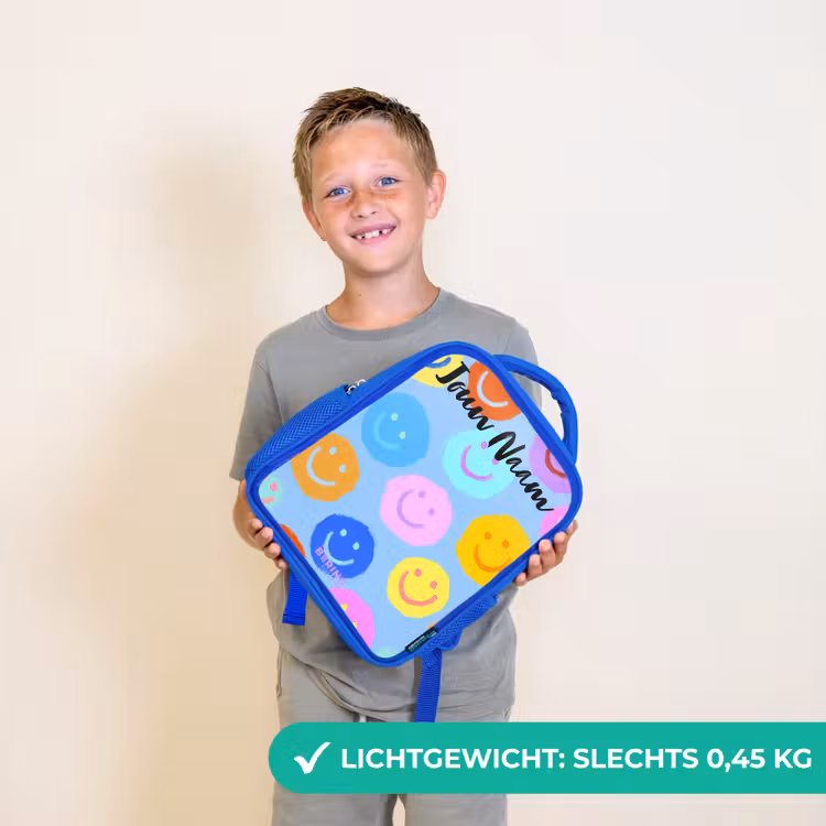Vrolijk patroon van smileys Kinderrugzak - Blauw middel -sfeer1_NL