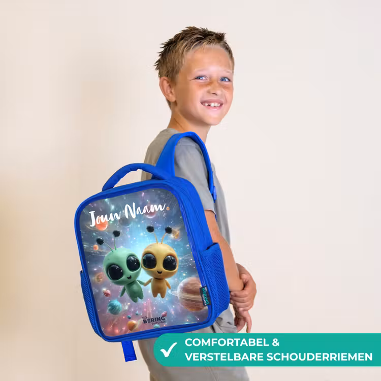 Vrolijke buitenaardse vrienden Kinderrugzak - Blauw middel -sfeer3_NL
