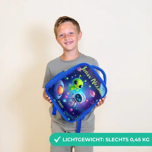 Vrolijke Ontmoeting in de Ruimte Kinderrugzak - Blauw middel -sfeer1_NL