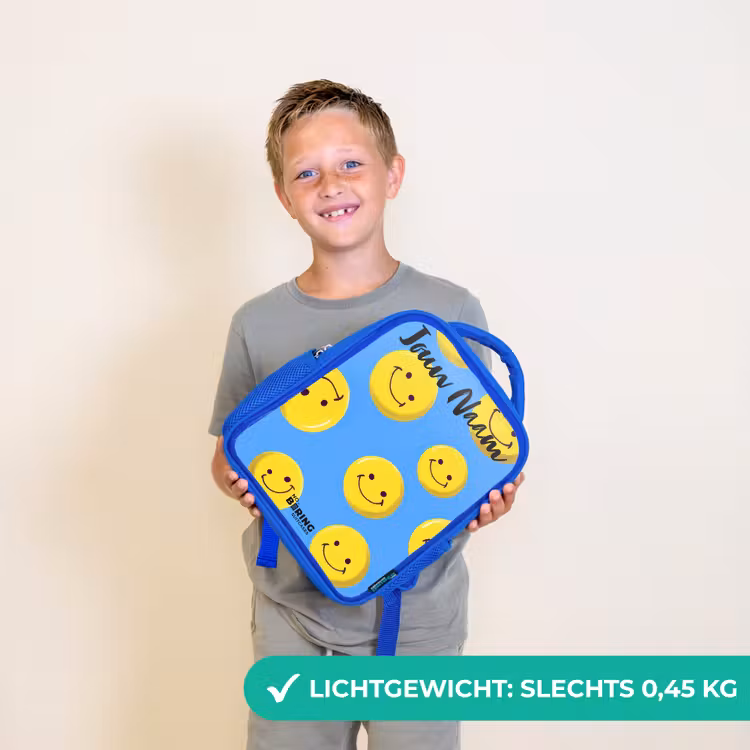 Vrolijke smileyregen Kinderrugzak - Blauw middel -sfeer1_NL