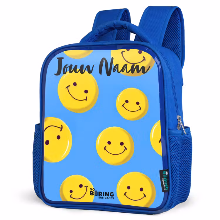 Vrolijke smileyregen Kinderrugzak - Blauw middel -schuin