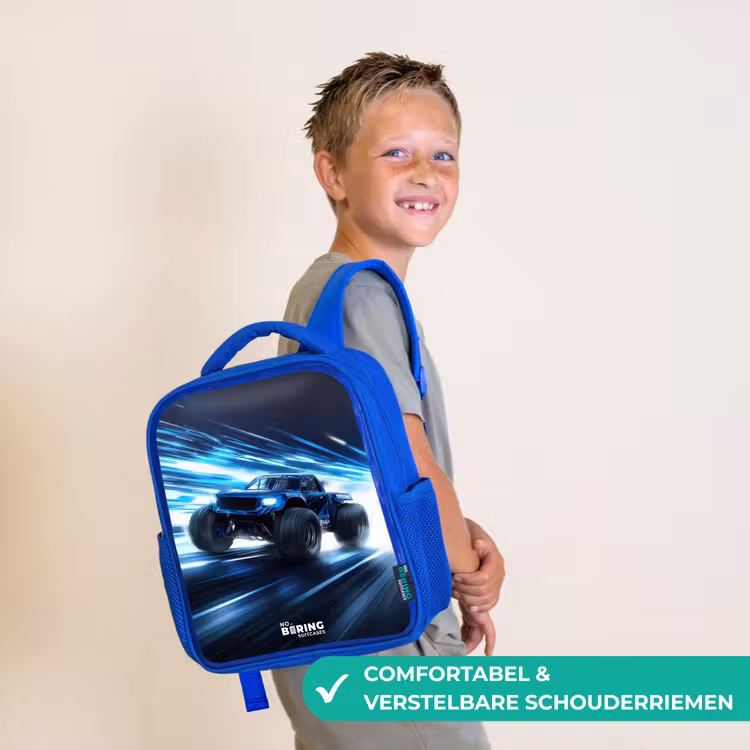 Monstertruck raast door lichtsnelheid Kinderrugzak - Blauw middel -sfeer3_NL