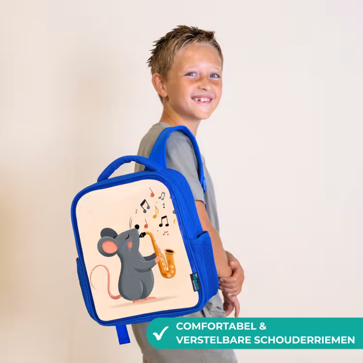 Muis - Saxofoon - Muzieknoten Kinderrugzak - Blauw middel -sfeer3_NL