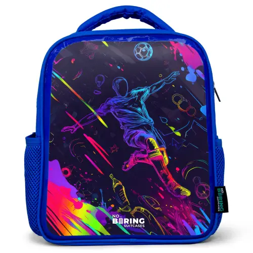 Neon actievolle voetbalspeler Kinderrugzak - Blauw middel -3d