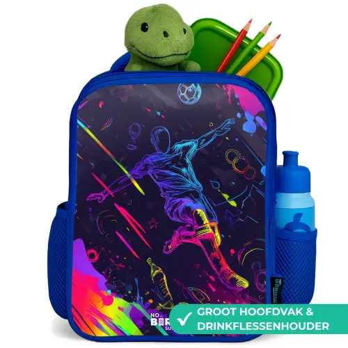 Neon actievolle voetbalspeler Kinderrugzak - Blauw middel -inhoud_NL