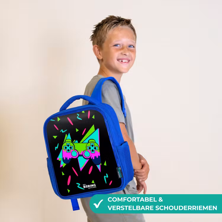 Neon controller op zwart Kinderrugzak - Blauw middel -sfeer3_NL