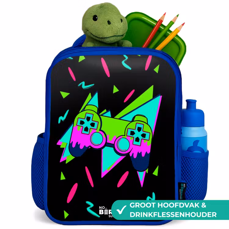 Neon controller op zwart Kinderrugzak - Blauw middel -inhoud_NL