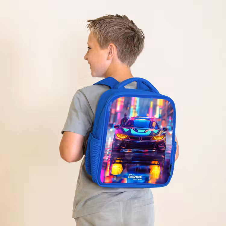 Neon nightcar Kinderrugzak - Blauw middel -sfeer2