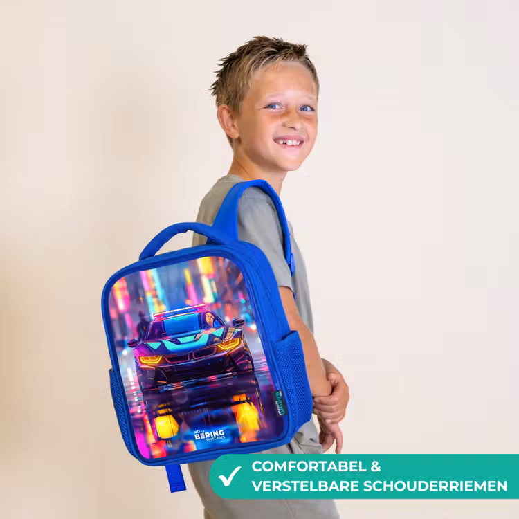 Neon nightcar Kinderrugzak - Blauw middel -sfeer3_NL
