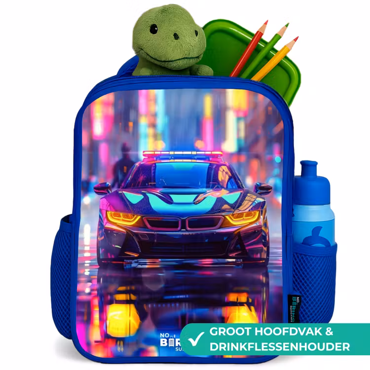 Neon nightcar Kinderrugzak - Blauw middel -inhoud_NL