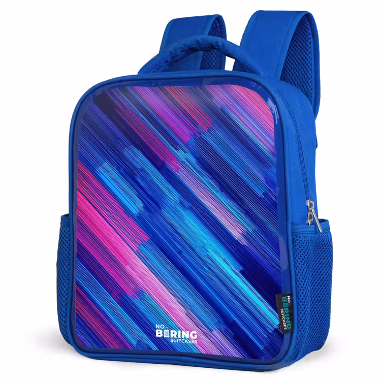 Neon - Strepen - Abstract - Blauw - Roze Kinderrugzak - Blauw middel -schuin