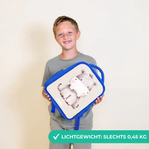 Nijlpaard op beige achtergrond illustratie Kinderrugzak - Blauw middel -sfeer1_NL