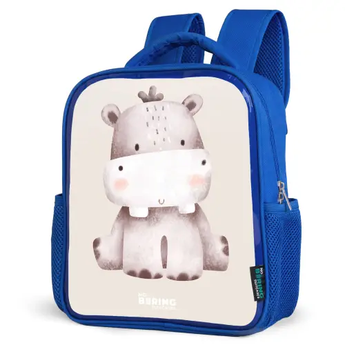 Nijlpaard op beige achtergrond illustratie Kinderrugzak - Blauw middel -schuin