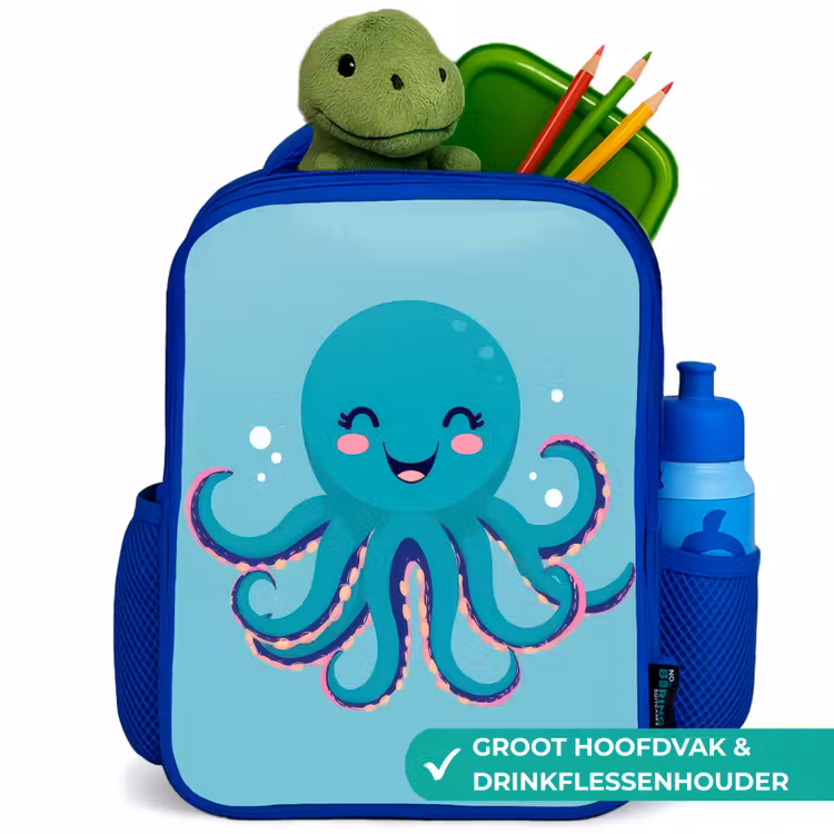 Octopus - Blauw - Gezicht Kinderrugzak - Blauw middel -inhoud_NL