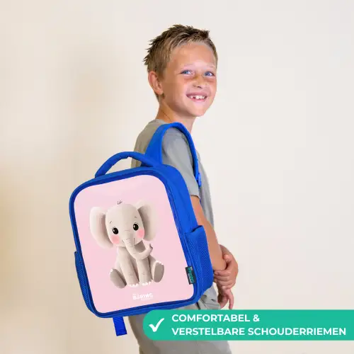 Olifant - Baby - Blosjes - Illustratie Kinderrugzak - Blauw middel -sfeer3_NL