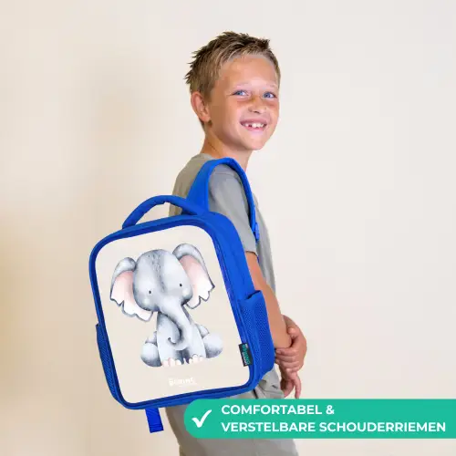Olifant tekening tegen een beige achtergrond Kinderrugzak - Blauw middel -sfeer3_NL