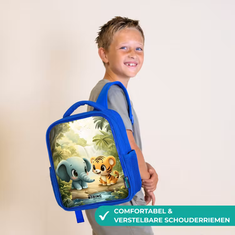 Olifant - Tijger - Bos - Jungle Kinderrugzak - Blauw middel -sfeer3_NL