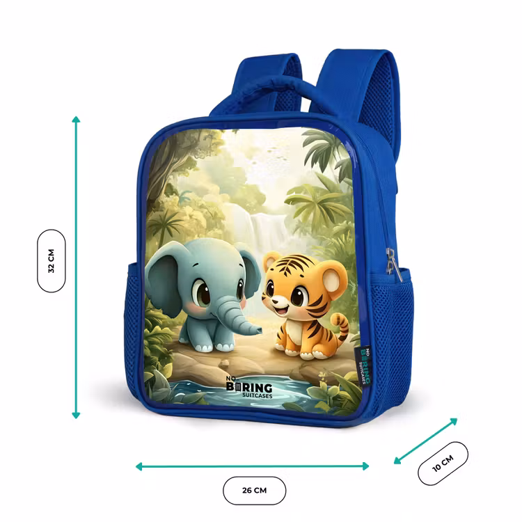 Olifant - Tijger - Bos - Jungle Kinderrugzak - Blauw middel -productfoto_formaten