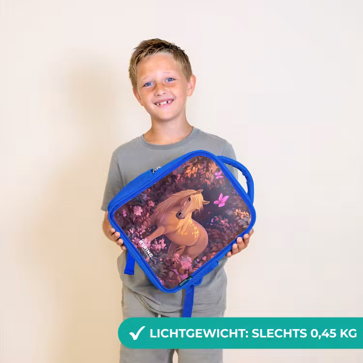 Paard - Bloemen - Paars - Vlinder Kinderrugzak - Blauw middel -sfeer1_NL