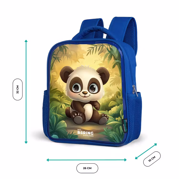 Panda - Bamboebos - Groen Kinderrugzak - Blauw middel -productfoto_formaten