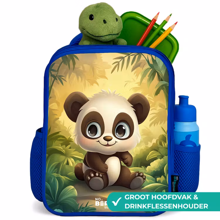 Panda - Bamboebos - Groen Kinderrugzak - Blauw middel -inhoud_NL