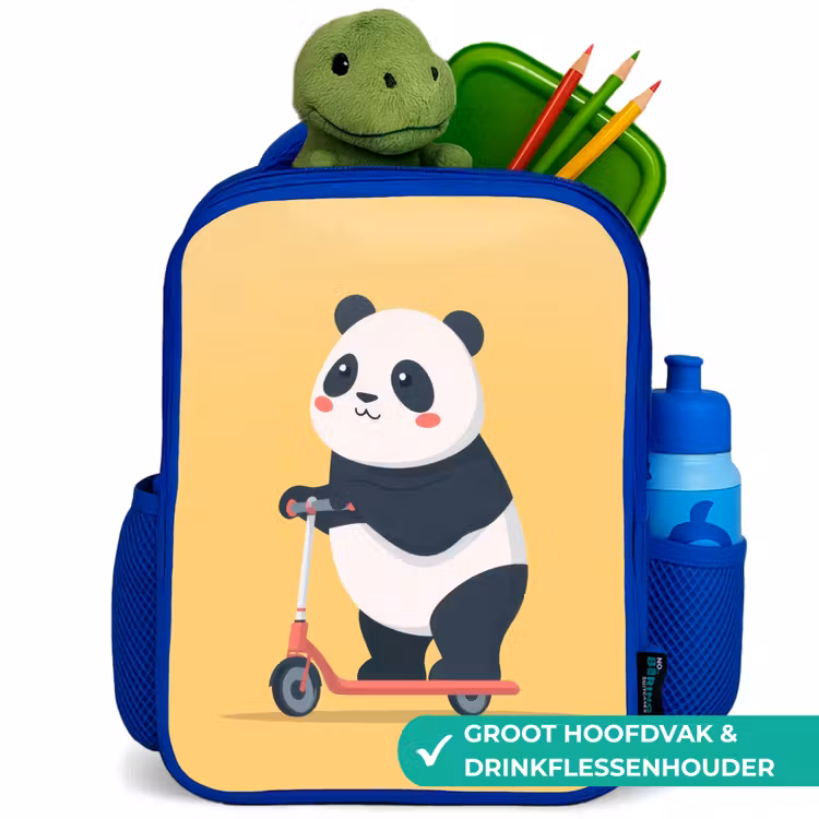 Panda - Step - Geel Kinderrugzak - Blauw middel -inhoud_NL