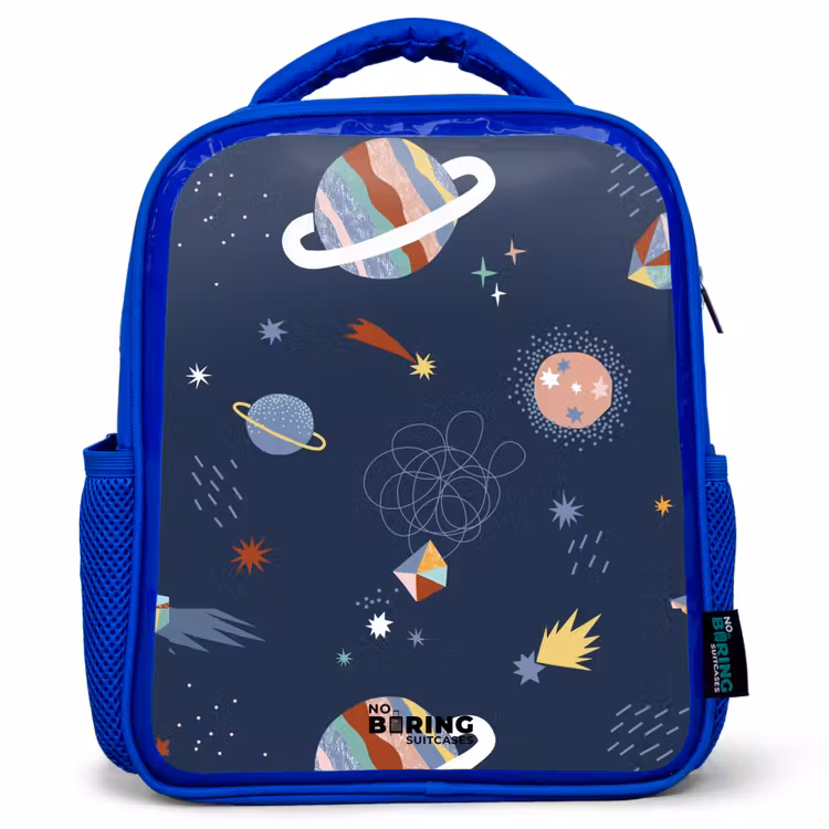 Planeten in de hemel Kinderrugzak - Blauw middel -3d