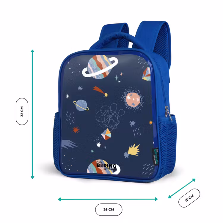 Planeten in de hemel Kinderrugzak - Blauw middel -productfoto_formaten