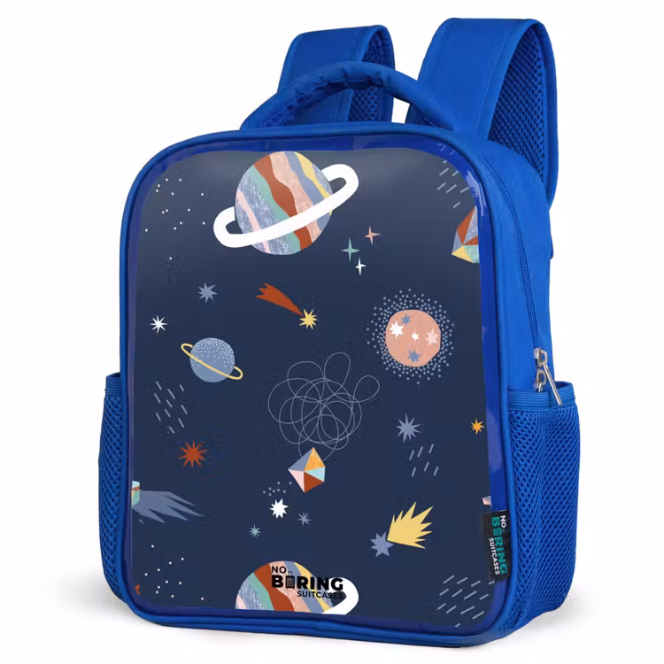 Planeten in de hemel Kinderrugzak - Blauw middel -schuin