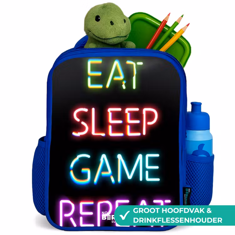 Qoute met neon lichten Kinderrugzak - Blauw middel -inhoud_NL