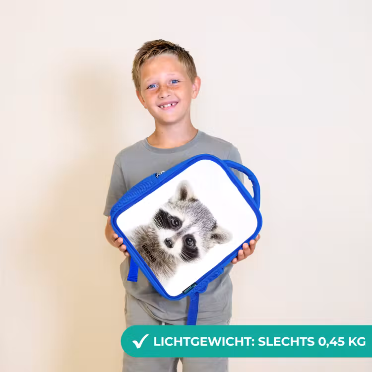 Rachid Racoon Kinderrugzak - Blauw middel -sfeer1_NL