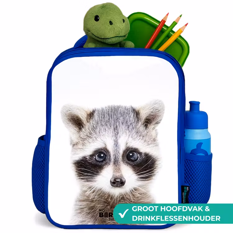 Rachid Racoon Kinderrugzak - Blauw middel -inhoud_NL