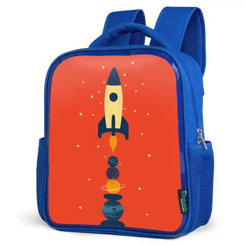 Raket - Planeten - Rood Kinderrugzak - Blauw middel -schuin