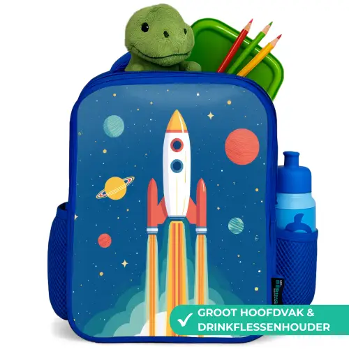 Raket - Planeten - Ruimte Kinderrugzak - Blauw middel -inhoud_NL