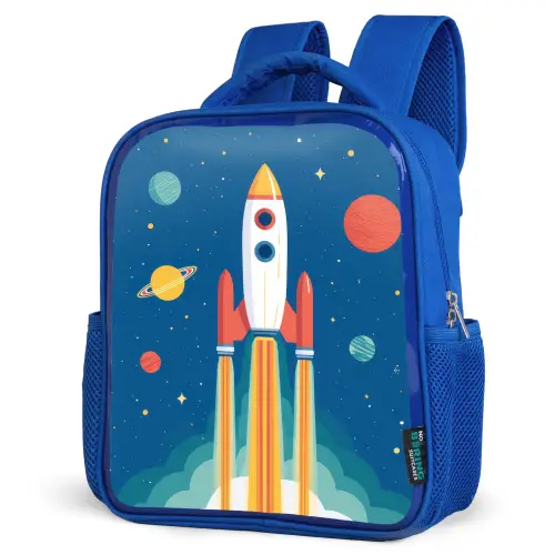 Raket - Planeten - Ruimte Kinderrugzak - Blauw middel -schuin