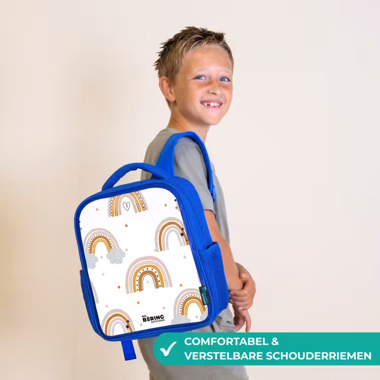 Regenbogen patroon in zachte kleuren Kinderrugzak - Blauw middel -sfeer3_NL