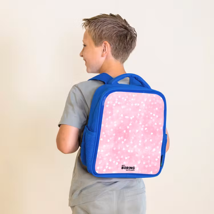Roze glitter hartjes Kinderrugzak - Blauw middel -sfeer2