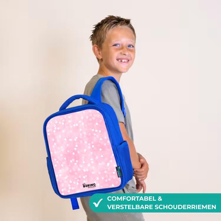 Roze glitter hartjes Kinderrugzak - Blauw middel -sfeer3_NL