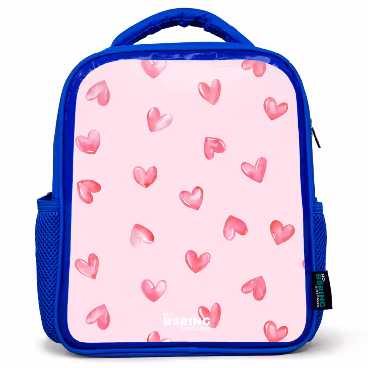 Roze hartjes Kinderrugzak - Blauw middel -3d