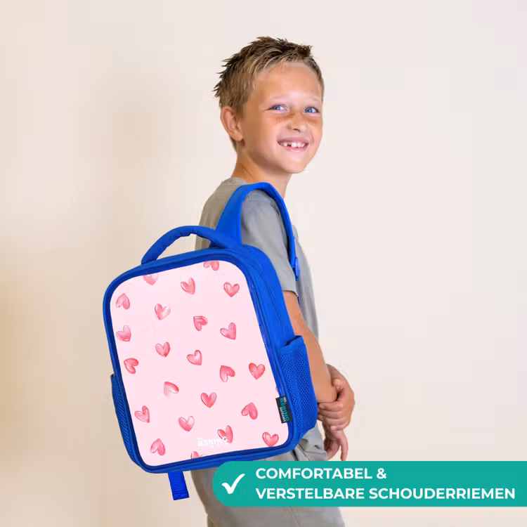 Roze hartjes Kinderrugzak - Blauw middel -sfeer3_NL