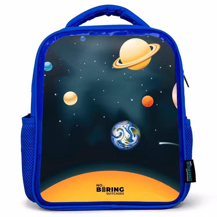 Ruimte met planeten Kinderrugzak - Blauw middel -3d