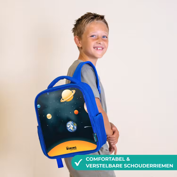 Ruimte met planeten Kinderrugzak - Blauw middel -sfeer3_NL